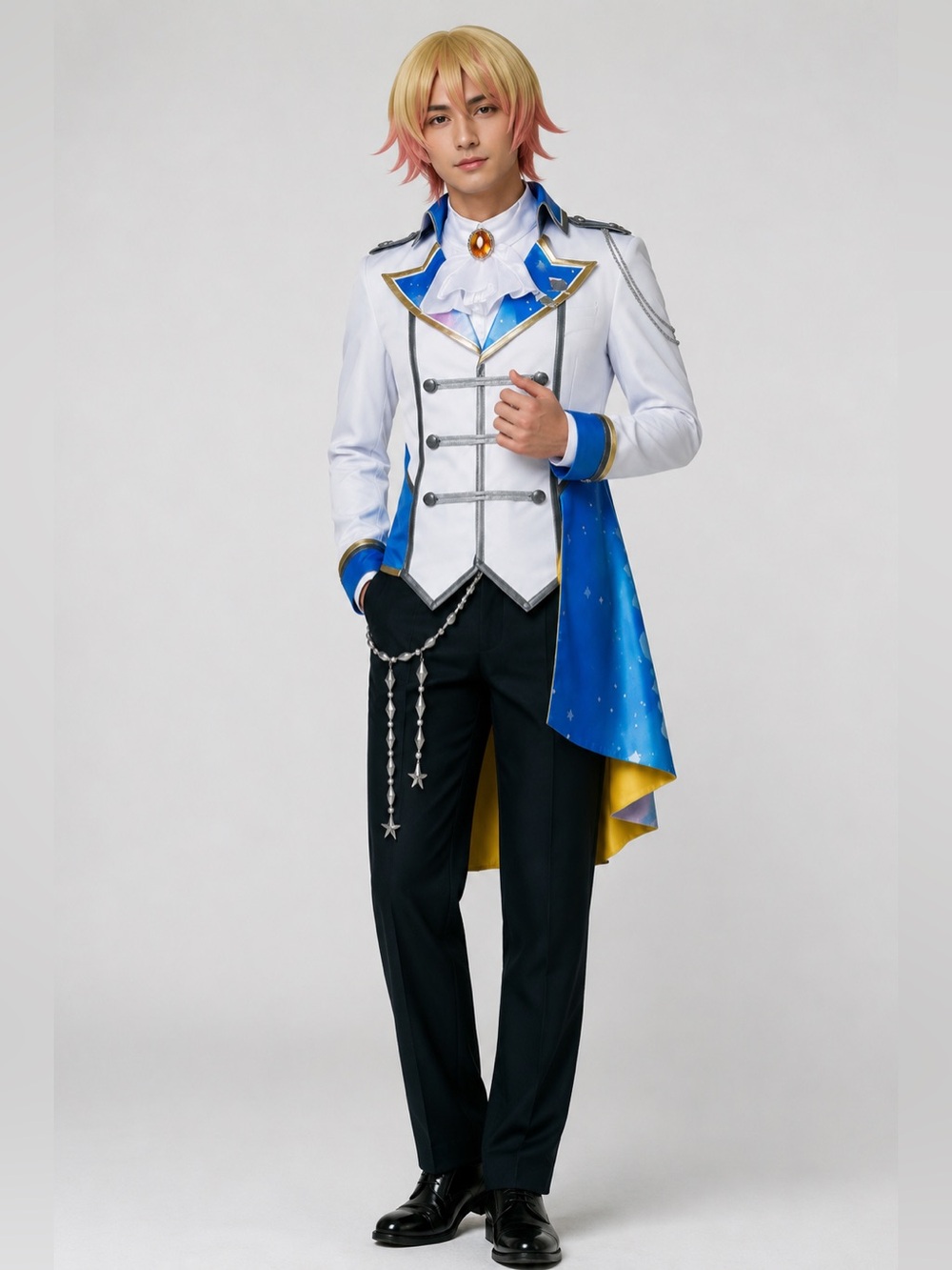 Men's White & Blue Theatrical Cosplay Uniform